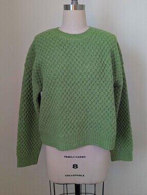 Bright Green Textured Crewneck Sweater - Women